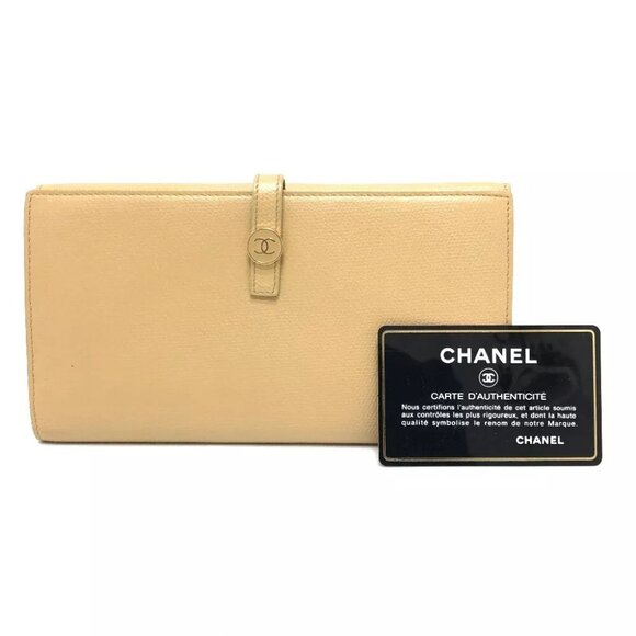 CHANEL COCO Button Wallet Bi-fold Wallet Long Wallet Beige/GoldHardware - Picture 2 of 16